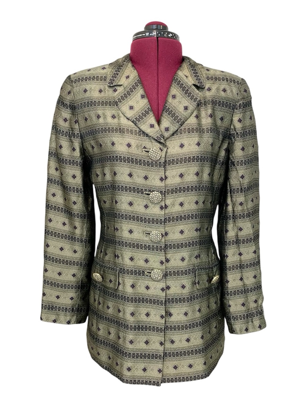 Vintage Rickie Freeman Jacket Gold Metallic Patterned Tailored Blazer 8P